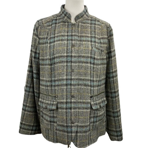 Vintage LL Bean Jacket Plaid Checkered Wool 90s Y2K Equestrian Women Size Large - Picture 2 of 12